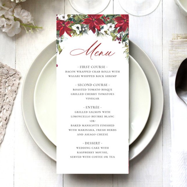 Menu Casamento de Natal da Poinsettia Vermelha Elegante (Criador carregado)
