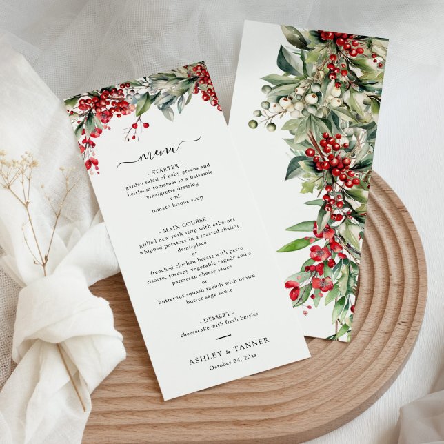 Menu Casamento de Natal de Inverno Floral Elegante (Criador carregado)