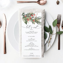 Menu Casamento de Natal Elegante Watercolor