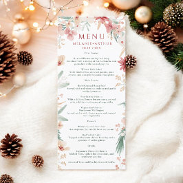 Menu Casamento de Natal Floral de inverno com Aquarela 