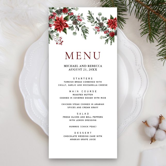Menu Casamento de Natal Floral de Pinheiro Rústico Poin (Criador carregado)