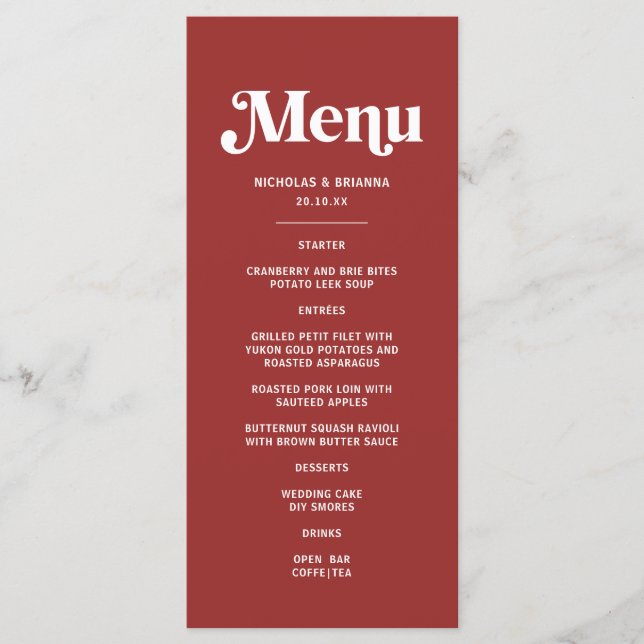 Menu Casamento de Natal Vermelho Intenso (Frente)