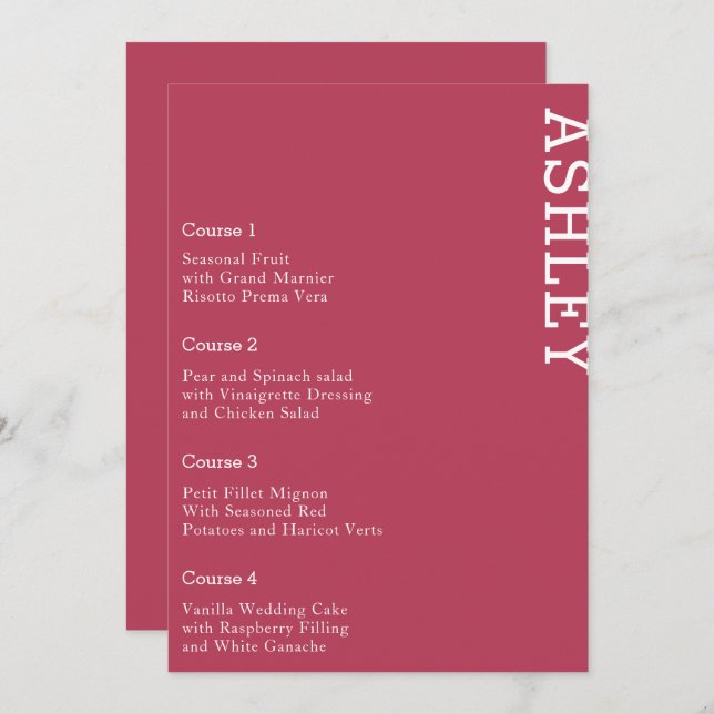 Menu Casamento de Nome de Convidado Personalizado Magen (Frente/Verso)