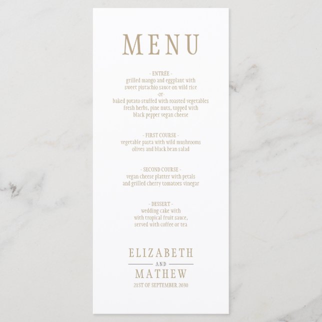 Menu Casamento de Nome Dourado Branco Elegante (Frente)