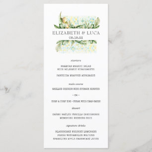 Menu Casamento de Oliva Mediterrânica Elegant Watercolo