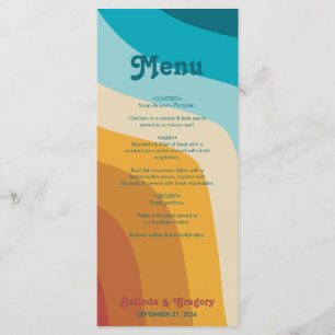 Menu Casamento de Ondas Arco-íris Coloridas do Retro Mo
