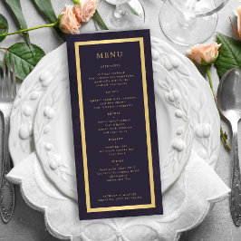 Menu Casamento de ouro elegante, casamento roxo e escur