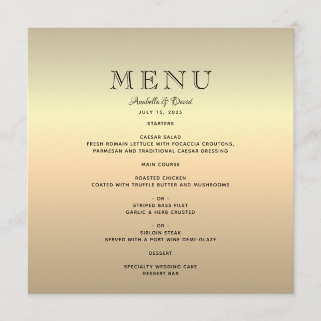 Menu Casamento de Ouro Minimalista (Frente)