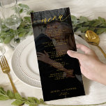 Menu Casamento de ouro moderno e fotografia negra<br><div class="desc">Simples e minimalista modelo de cartaz personalizado de cardápio personalizado de fotos escuras preto e preto de moody trendy romântico com script de caligrafia romântica. Fácil de personalizar com o seu texto e 2 imagens.</div>