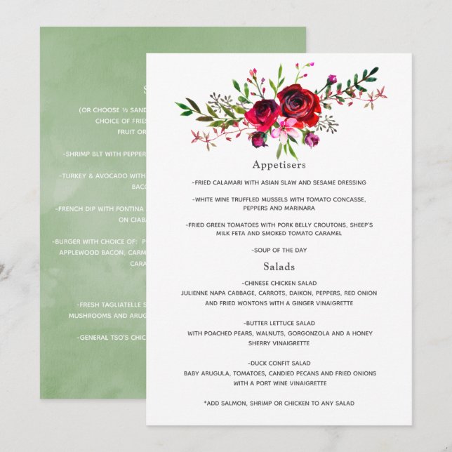 Menu Casamento de Outono em Borgonha e Bege (Frente/Verso)