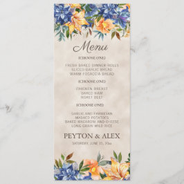 Menu Casamento de outono Floral Azul Laranja outono