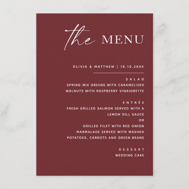 Menu Casamento de Outono Vermelho Vinho Profundo | Mode (Frente)