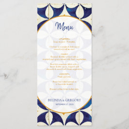 Menu Casamento de Padrão Português Azul e Amarelo