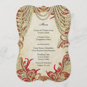 Menu Casamento de Paisley com Pastel Verde Dourado Verm