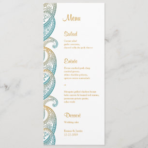 Menu Casamento de Paisley, Dourado e Teal