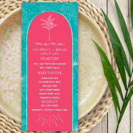 Menu Casamento de Palm Tree Pink & Blue Beach