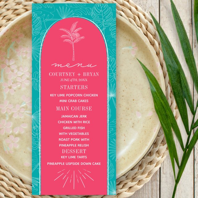Menu Casamento de Palm Tree Pink & Blue Beach (Criador carregado)