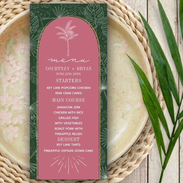 Menu Casamento de Palm Tree Pink & Green Beach (Criador carregado)
