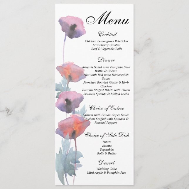 Menu Casamento de papoila-púrpura (Frente)