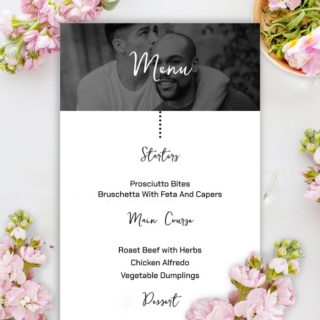 Menu Casamento de Passagem de Embarque de Destino de Fo (Boarding Pass Black and White Wedding Menu)