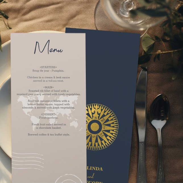 Menu Casamento de Passaporte de Casamento de Destino (Destination Wedding Passport Compass Wedding Menu)