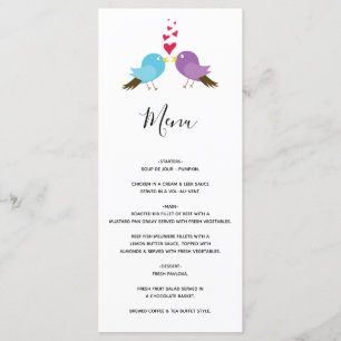 Menu Casamento de Pássaros e Corações