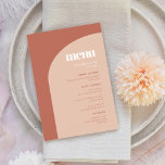 Menu Casamento de peach terracotta simples<br><div class="desc">Menu de casamento. Minimalista,  porém impressionante: adote este design tipográfico ligeiramente retrorreflector para a sua papelaria de casamento,  com um design de arco moderno e terracotta e cores laranja queimadas. Texto,  cores e fundo totalmente personalizáveis.</div>