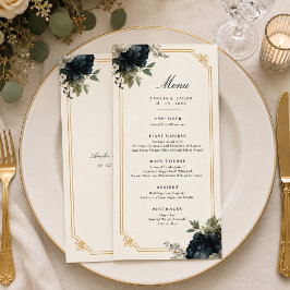 Menu Casamento de Peônia Azul Real com Detalhes em Mold