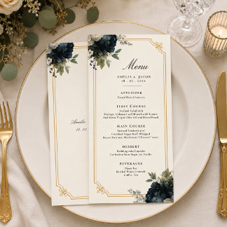 Menu Casamento de Peônia Azul Real com Detalhes em Mold