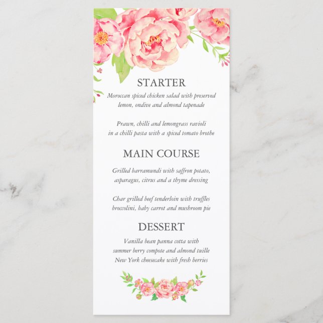 Menu Casamento de Pequim Rosa Personalizado (Frente)