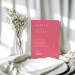 MENU Casamento de PINK Mínimo BRIGHT<br><div class="desc">Estes cartões elegantes e modernos de cardápio de casamento ou cartões de menu de janto de ensaio apresentam um simples fundo PINK e design de texto branco. Adicione suas iniciais ou monograma para torná-las completamente suas.</div>