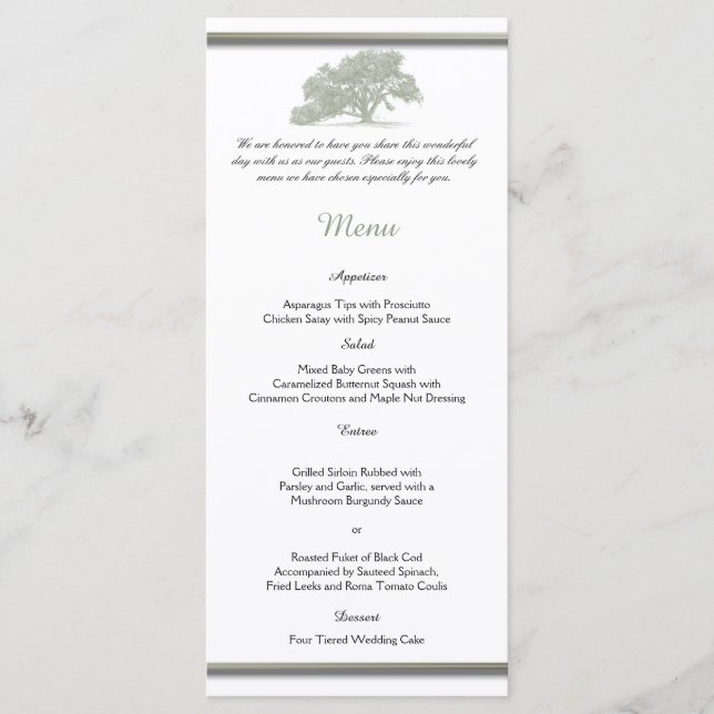 Menu Casamento de Plantação de Árvore de Oak (Frente)