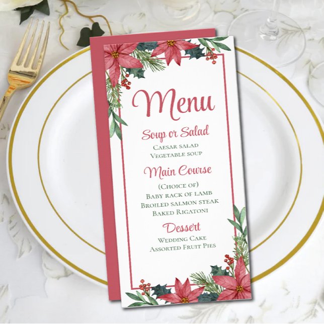Menu Casamento de Poinsettia Floral Vermelha Natal (Criador carregado)