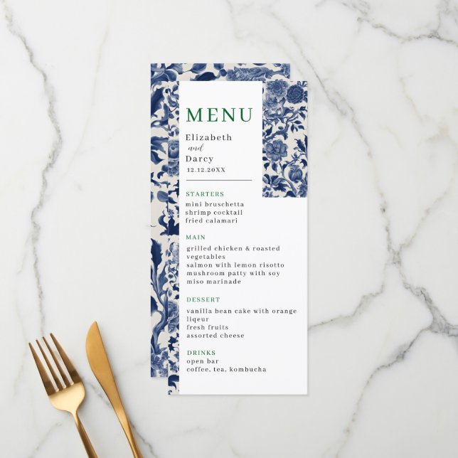 Menu Casamento de Porcelain Elegance Floral Garden (Frente/Verso In Situ)