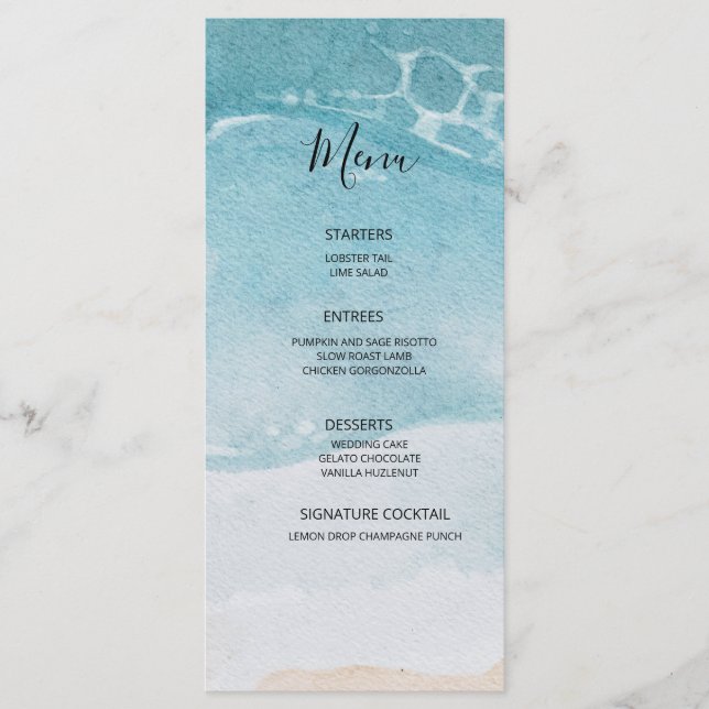 Menu Casamento de Praia Azul de Verão (Frente)