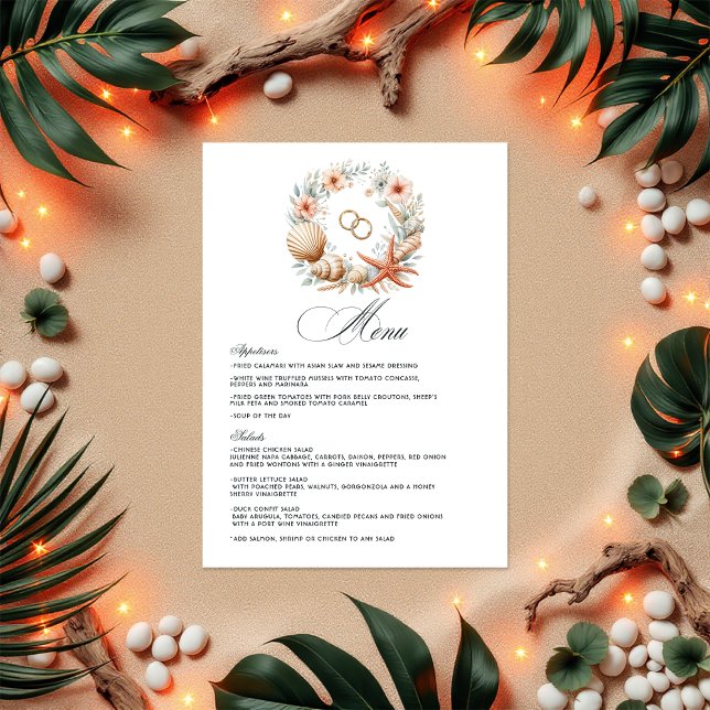 Menu Casamento de Praia Chic Costeira (Coastal Chic Beach Wedding Menu)