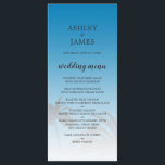 Menu Casamento de Praia de Palma Tropical Azul<br><div class="desc">Menu de casamento de destino elegante com design de palmeira tropical em um fundo azul brilhante com roteiro elegante e tipografia moderna. O azul de Ibiza desaparece sobre um fundo branco. Basta adicionar seus detalhes de casamento a este menu de casamento de praia na moda tropical. Desenvolvido exclusivamente para você...</div>