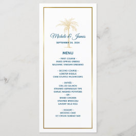Menu Casamento de praia de palmeira Dourada azul tropic