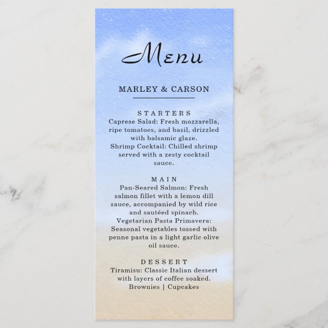 Menu Casamento de Praia Radiante Blue Sky Summer (Frente)