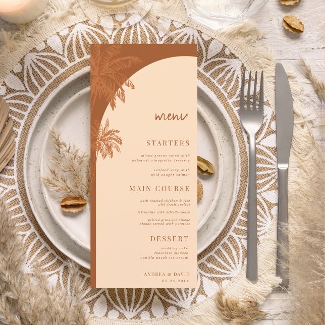 Menu Casamento de praia Terracotta Palm Tree Boho (Criador carregado)