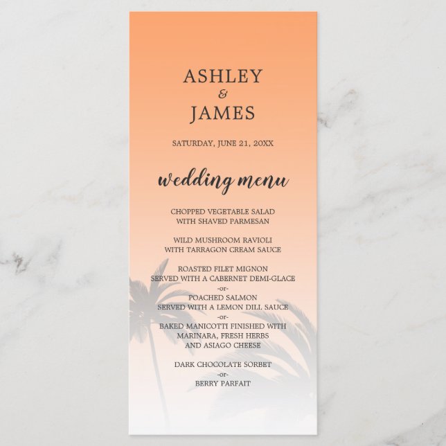 Menu Casamento de Praia Tropical de Palma Laranja (Frente)