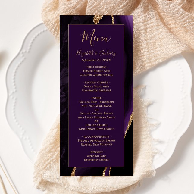 Menu Casamento de Prata Dourada Roxo Moderno (Criador carregado)
