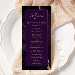 Menu Casamento de Prata Dourada Roxo Moderno
