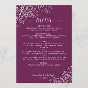 Menu Casamento de Prata Elegante e Púrpura de Ameixa Ma