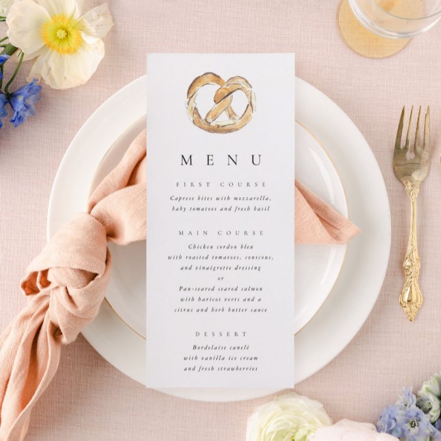 Menu Casamento de Pretzel Moles de Aquarela (Watercolor soft pretzel menu)