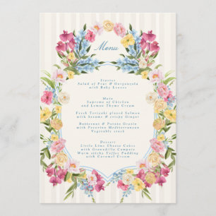 Menu Casamento de Primavera com Monograma Floral Azul F