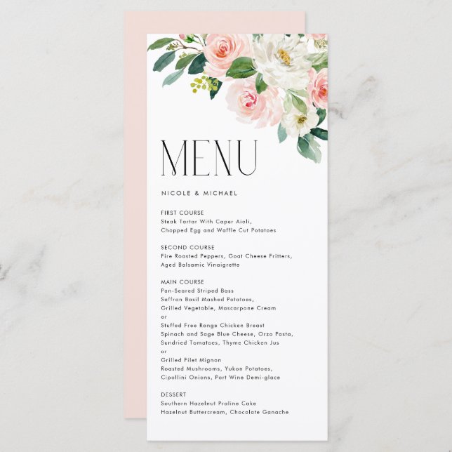 Menu Casamento de primavera das Flores de Jardim Bonito (Frente/Verso)