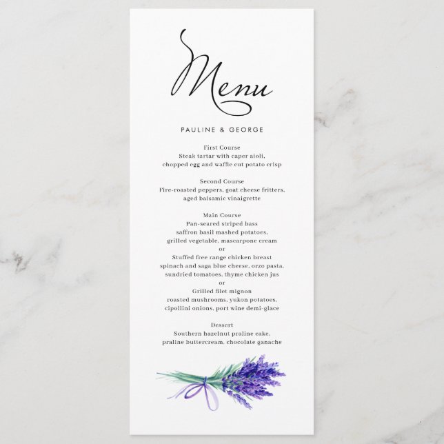 Menu Casamento de primavera de Buquê Floral de Lavanda  (Frente)