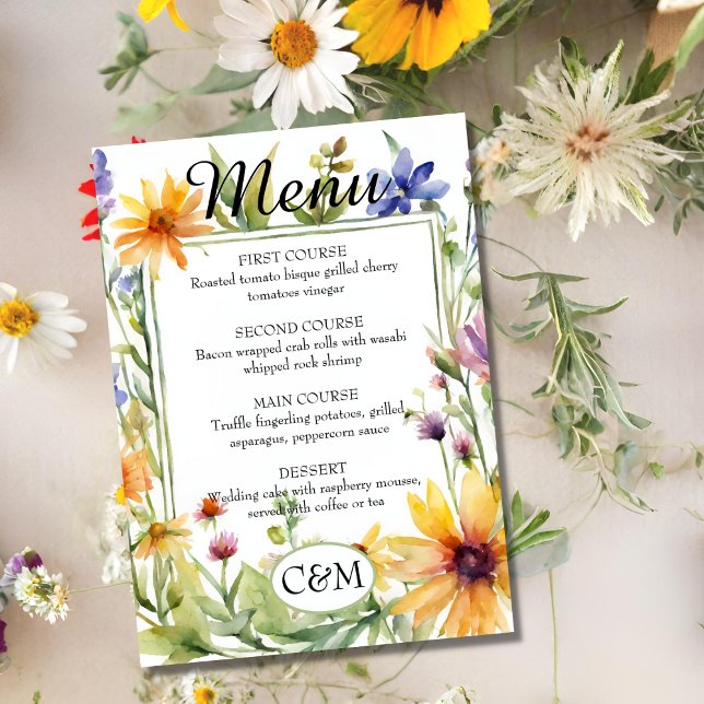 Menu Casamento de primavera de Jardim de Aquarela (Criador carregado)