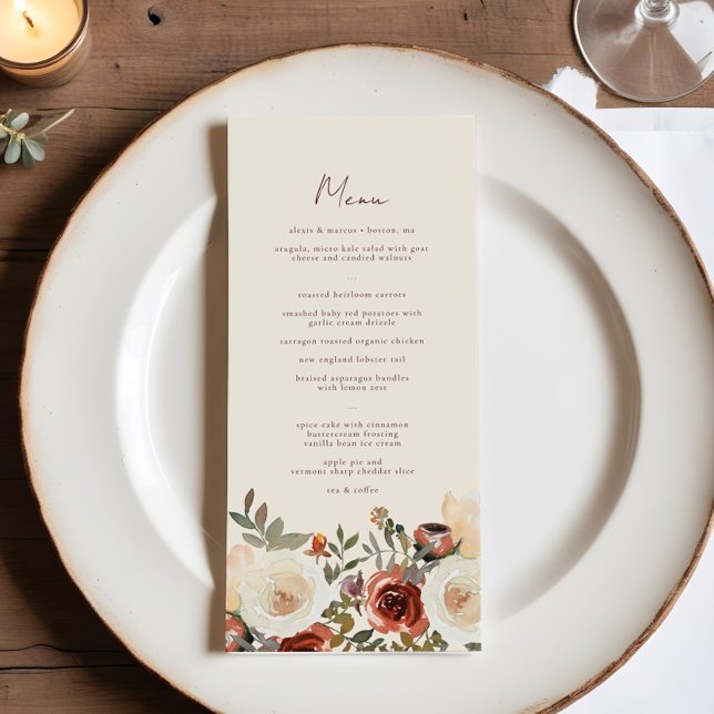 Menu Casamento de Prurido Floral Romântico de Queda Ele (Criador carregado)